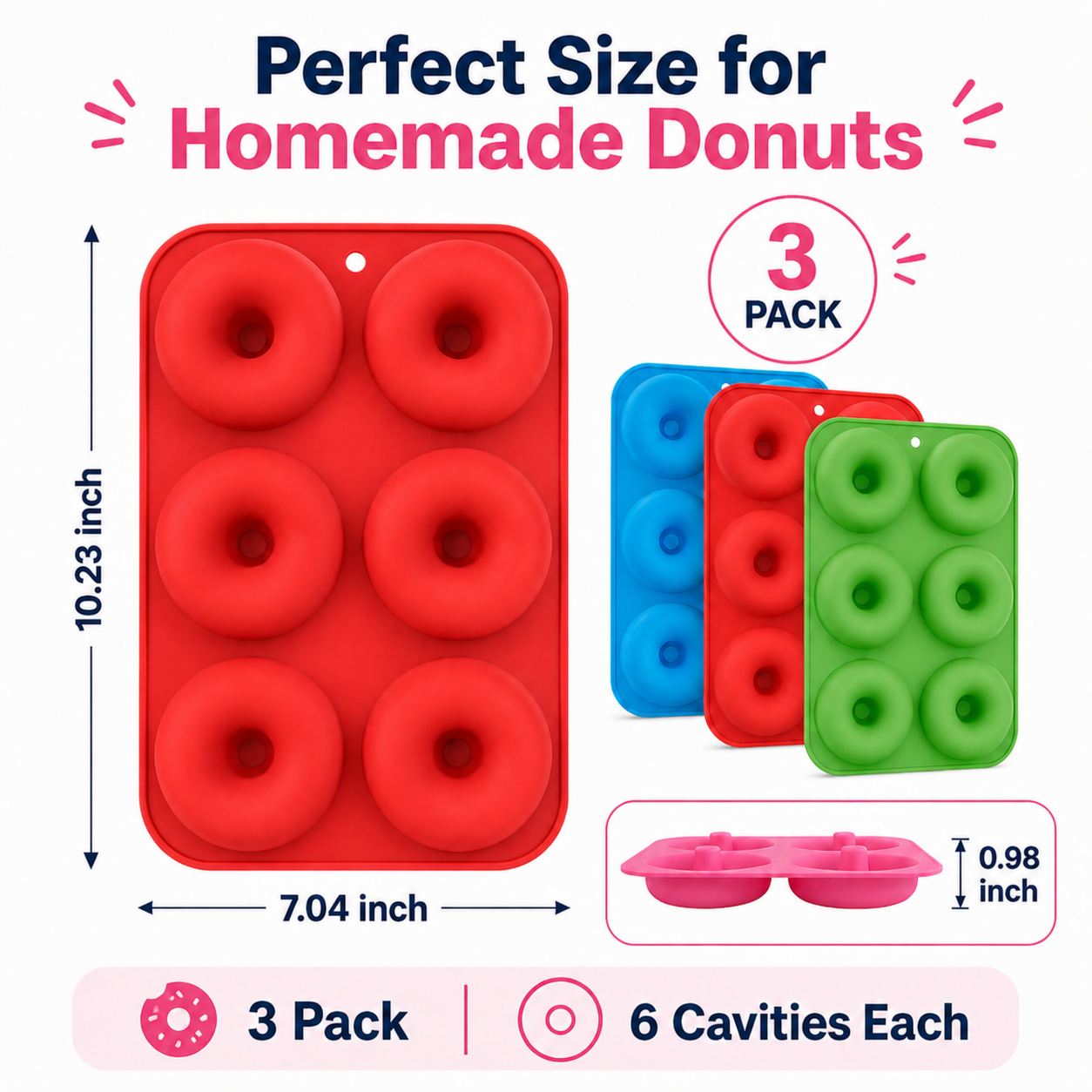 Donut silicone mold size and pack example