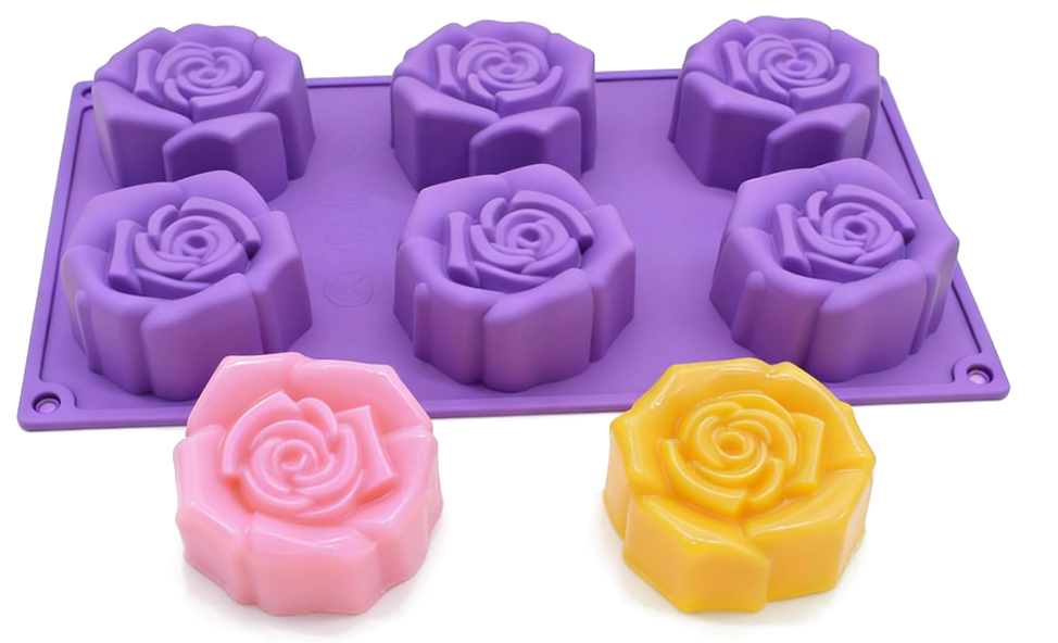 Purple rose silicone mold with finished rose pieces
